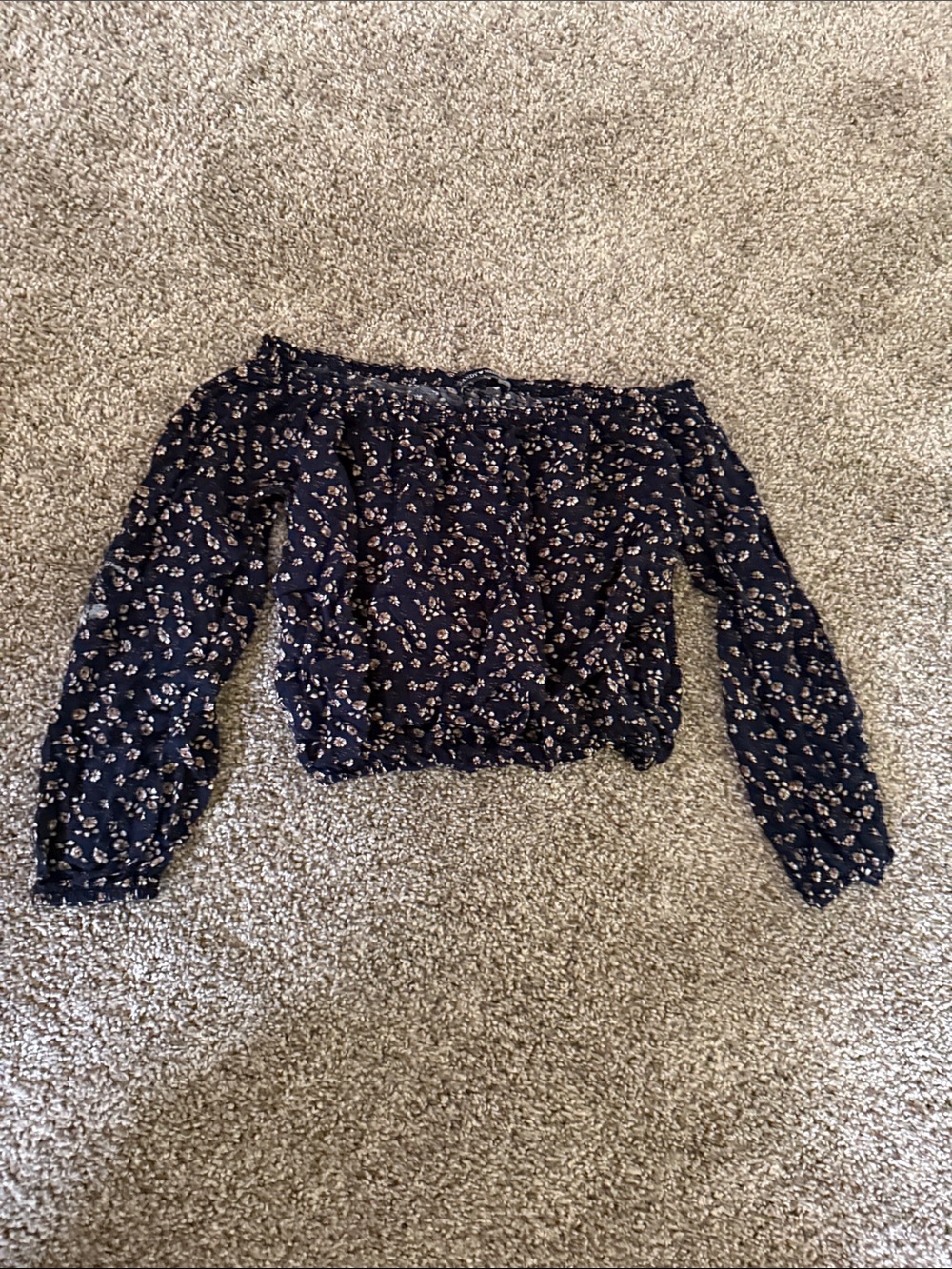 Brandy Melville Navy Floral Off-Shoulder Crop Top